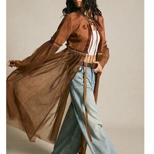 Western Vegan Suede Studded Front Tie Semi Sheer Duster Top